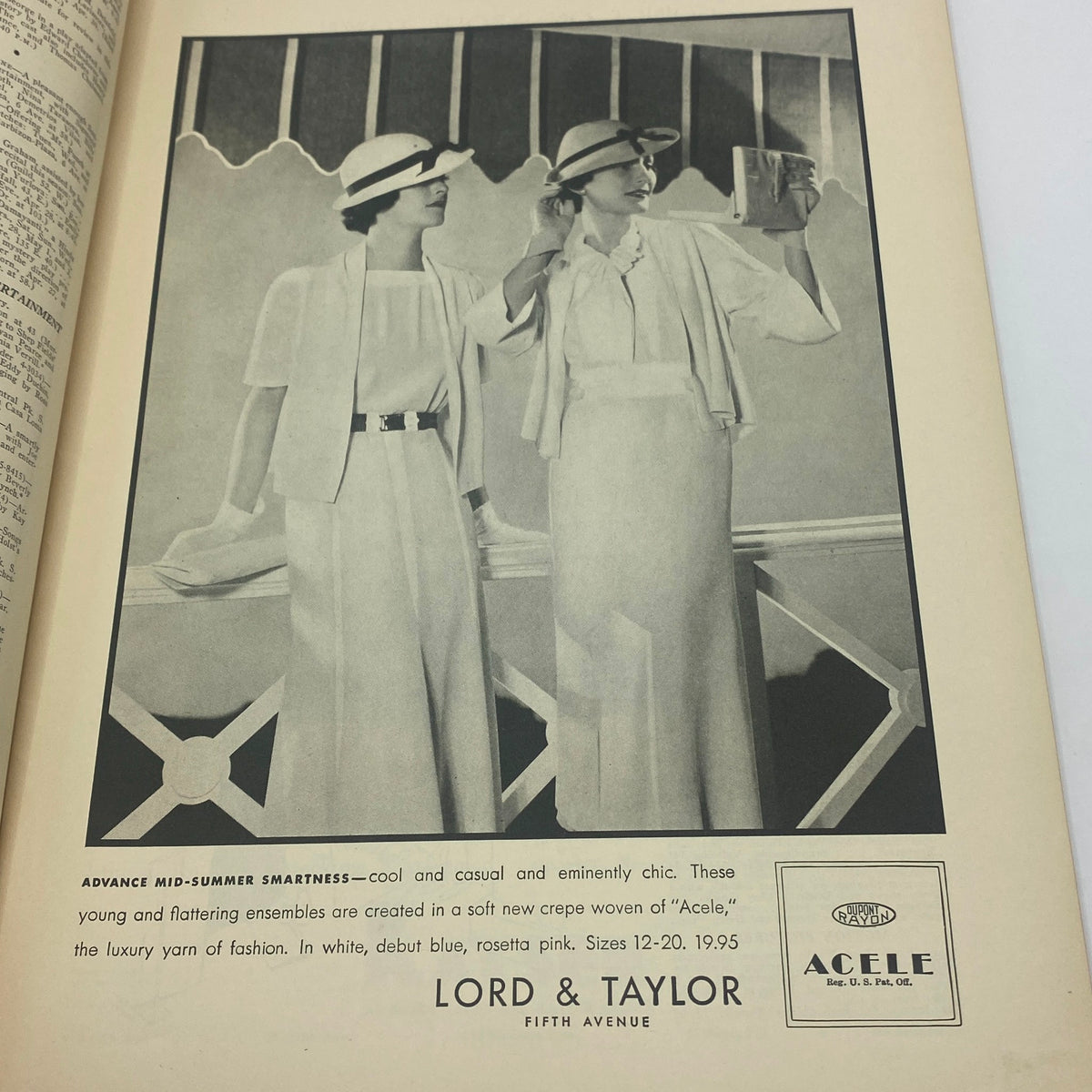 Advertisment from The New Yorker Complete Magazine April 27, 1935 featuring women in fashionable attire from Lord & Taylor with the title 'Advance Mid-Summer Smartness'.