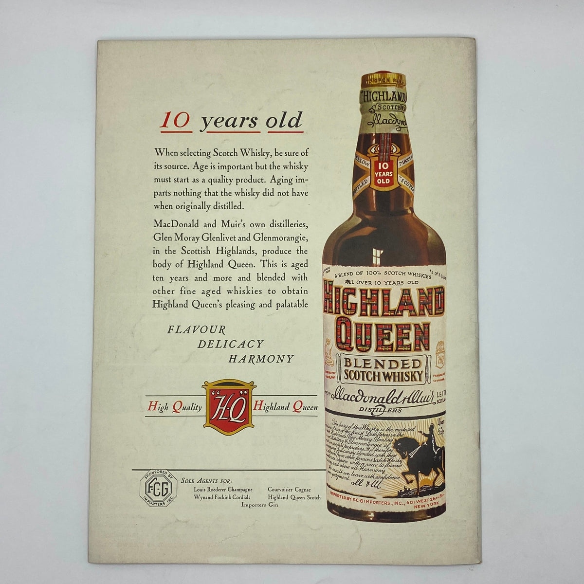 Back cover advertisement of The New Yorker July 20, 1935 showcasing Highland Queen blended Scotch whisky, emphasizing its age and quality.