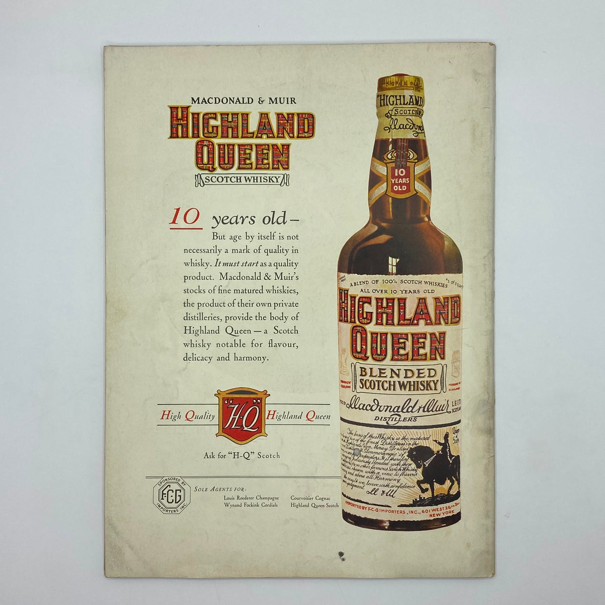 Advertisement page from The New Yorker Complete Magazine April 13, 1935 for Highland Queen Scotch Whisky, displaying a bottle and highlighting whisky quality and flavor attributes.