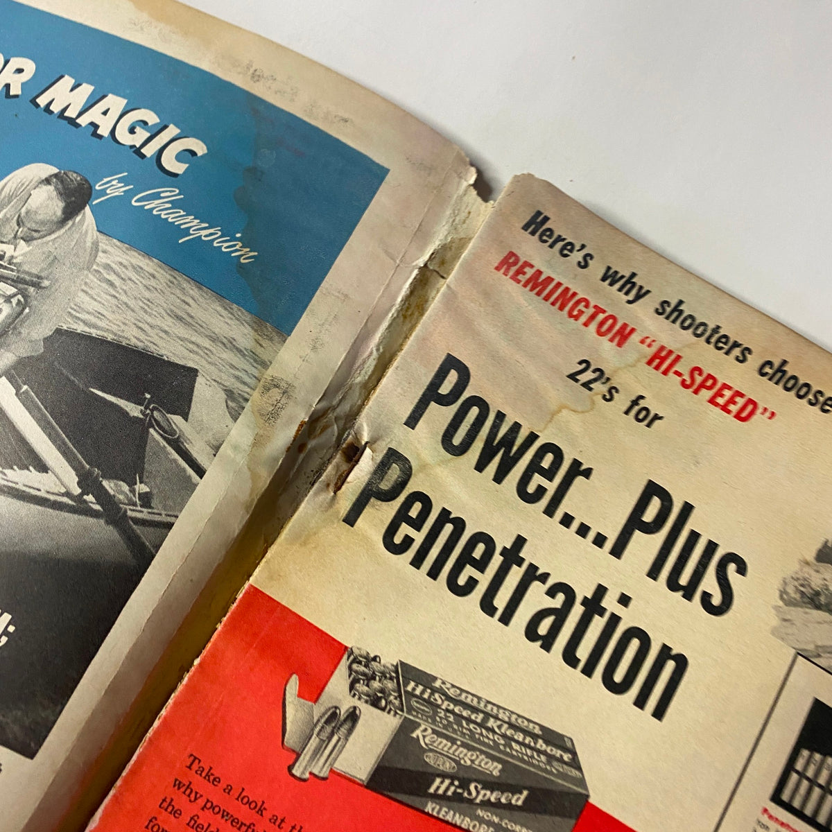 Interior page from Outdoor Life Magazine May 1948 showing a vintage advertisement for Remington Hi-Speed ammunition, emphasizing power and penetration features.
