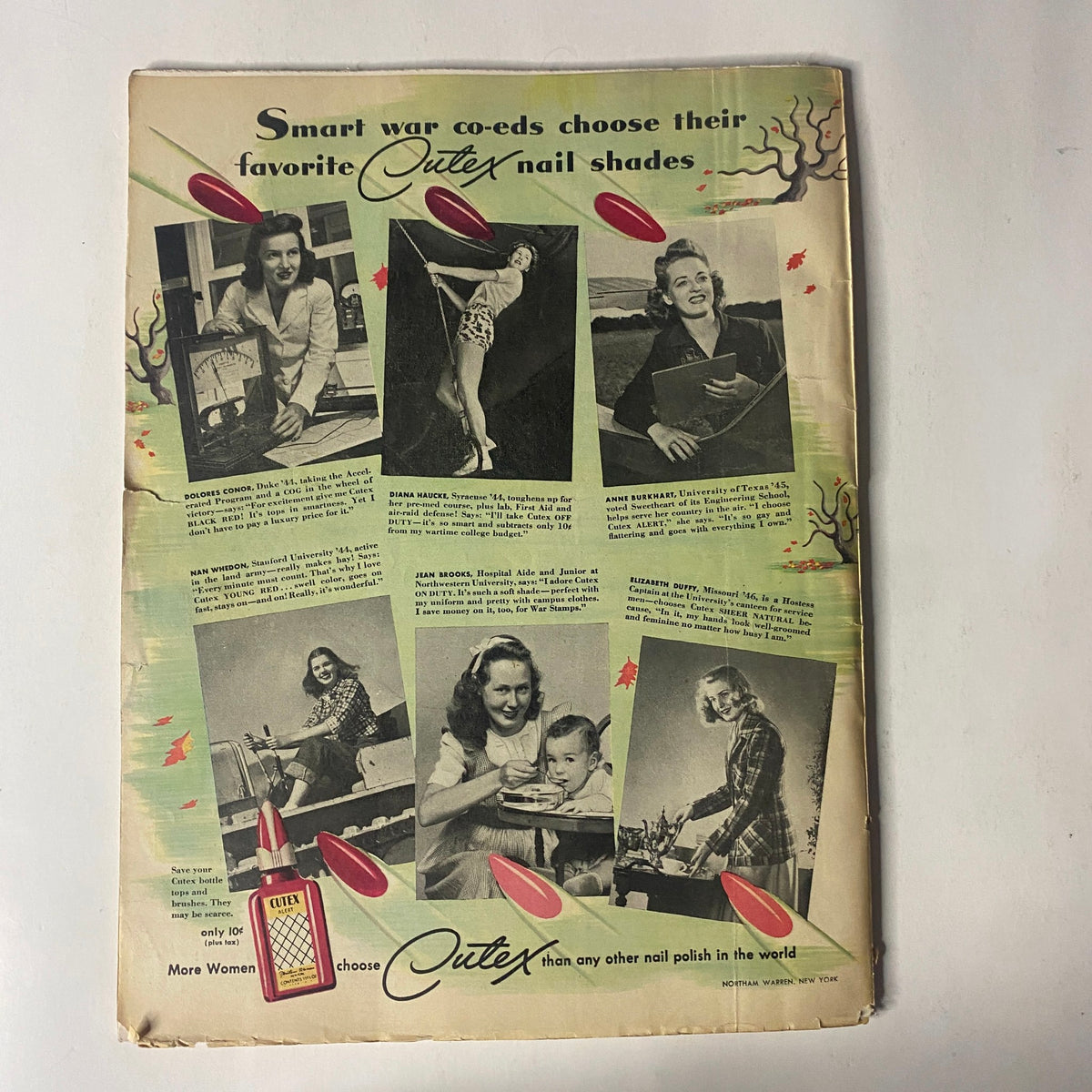 Vintage advertisement featuring women showcasing Cutex nail shades, accompanying the title 'Radio Mirror Magazine November 1943 Dale Evans Cover No Label'. This image highlights popular styles of the 1940s, promoting beauty and elegance during the WWII era.