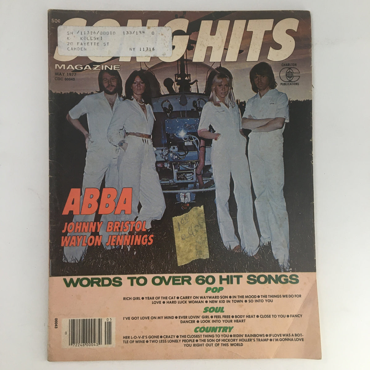 Cover of Song Hits Magazine May 1977, featuring ABBA, Johnny Bristol, and Waylon Jennings, showcasing music nostalgia and iconic artists from the 70s.