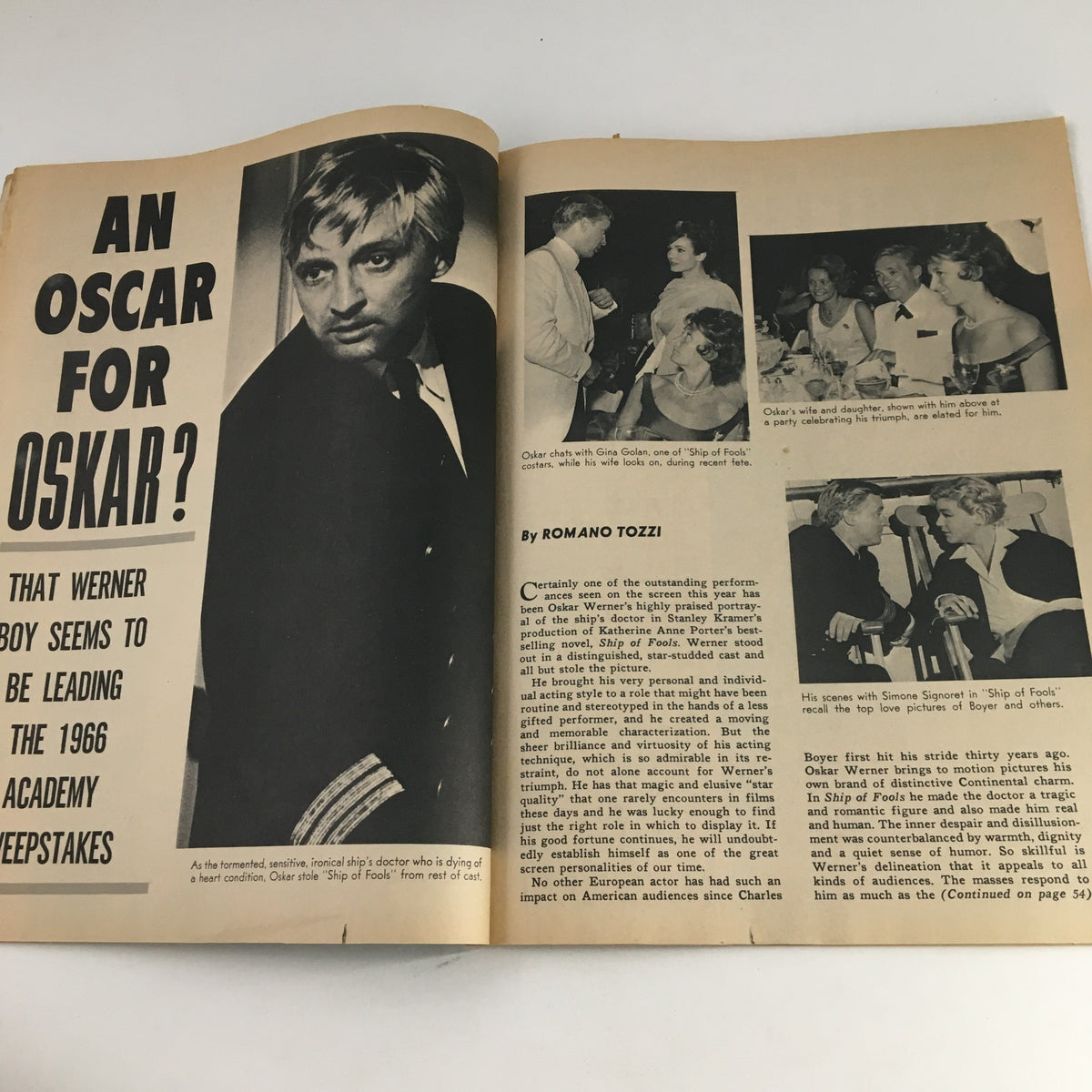 An Oscar for Oskar featured article in Movie World Magazine March 1966, highlighting Oscar Werner's performance in Ship of Fools.