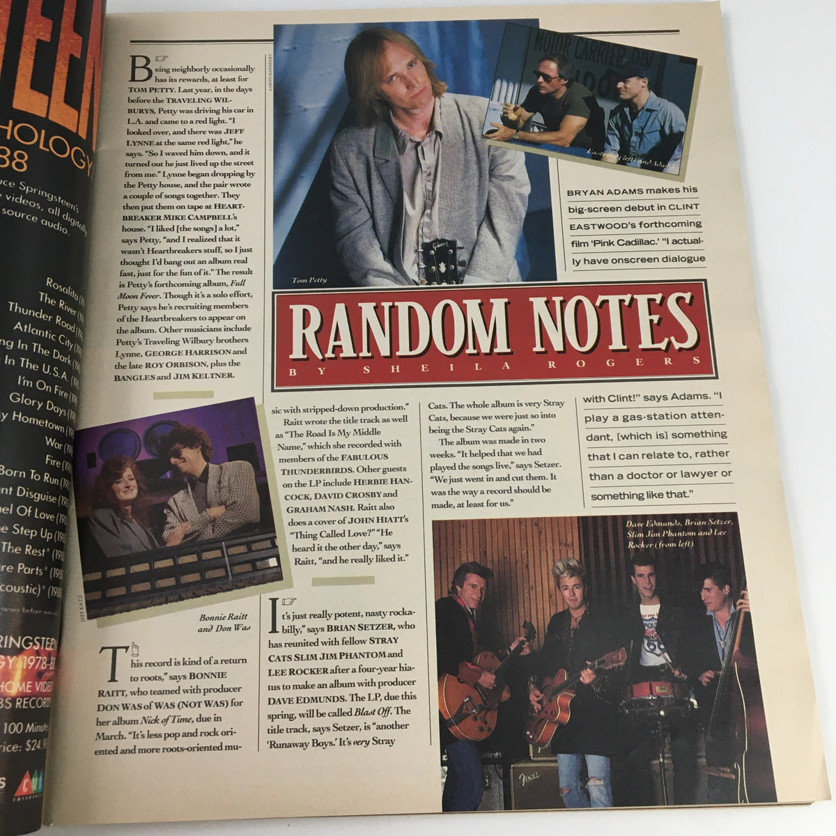 Inside page of Rolling Stone Magazine February 9 1989 featuring Tom Petty in a casual setting with musicians. The article highlights various music artists and their contributions, reflecting pop culture of the era.