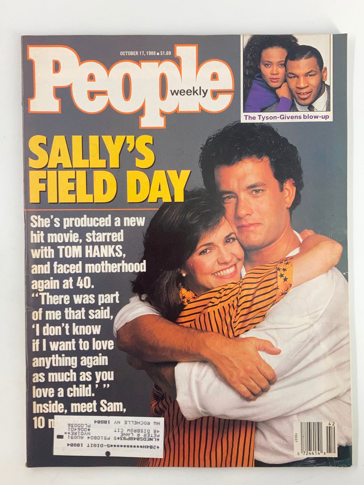 Cover of People Weekly Magazine from October 17, 1988, featuring Tom Hanks and Sally Field, with headlines showcasing Sally's new movie, and a section on Mike Tyson. This vintage magazine captures a moment in 1980s pop culture.