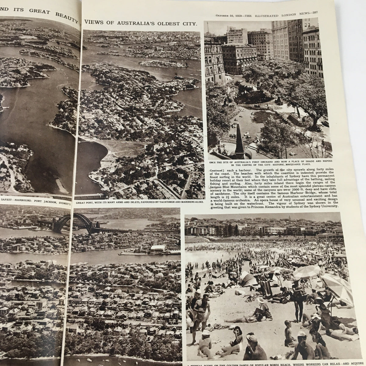 Scenic views of Sydney, Australia, presented in The Illustrated London News from October 10, 1959, capturing the city and its iconic landscapes.