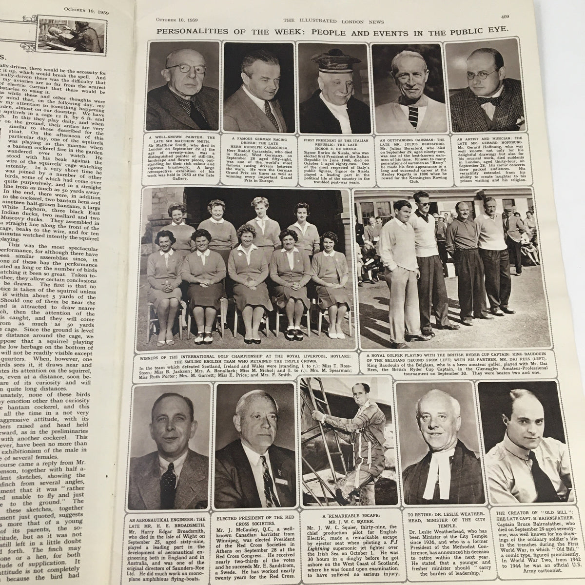 Illustrated London News October 10 1959 featuring a collage of personalities from the week, showcasing notable people and events in public life.