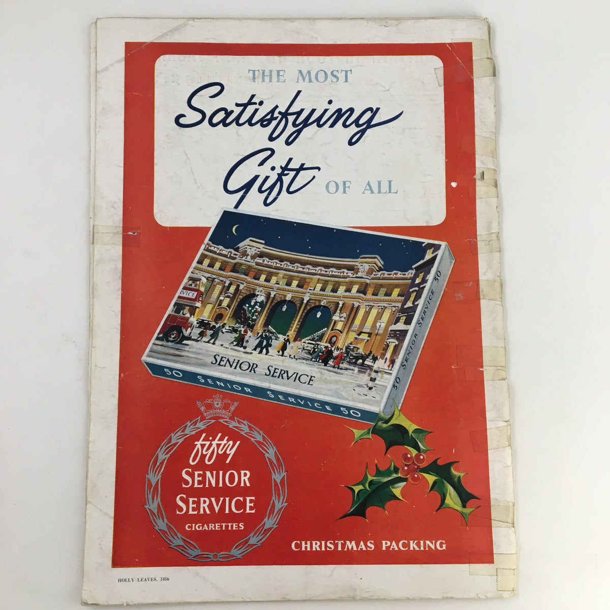 Cover of The Illustrated London News from November 18, 1954, featuring the title 'The Most Satisfying Gift of All' alongside a festive scene with a box of Senior Service cigarettes and Christmas decorations.