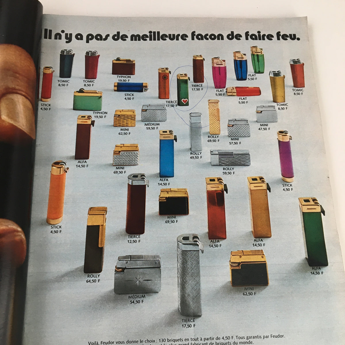 Advertisement page from Paris Match Magazine November 1972 displaying various colorful lighter options available for purchase, highlighting consumer products of the era.
