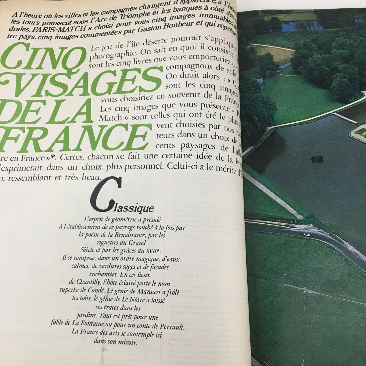 Page from Paris Match Magazine November 1972 containing an article titled 'Five Faces of France,' focusing on French landscapes and cultural insights.