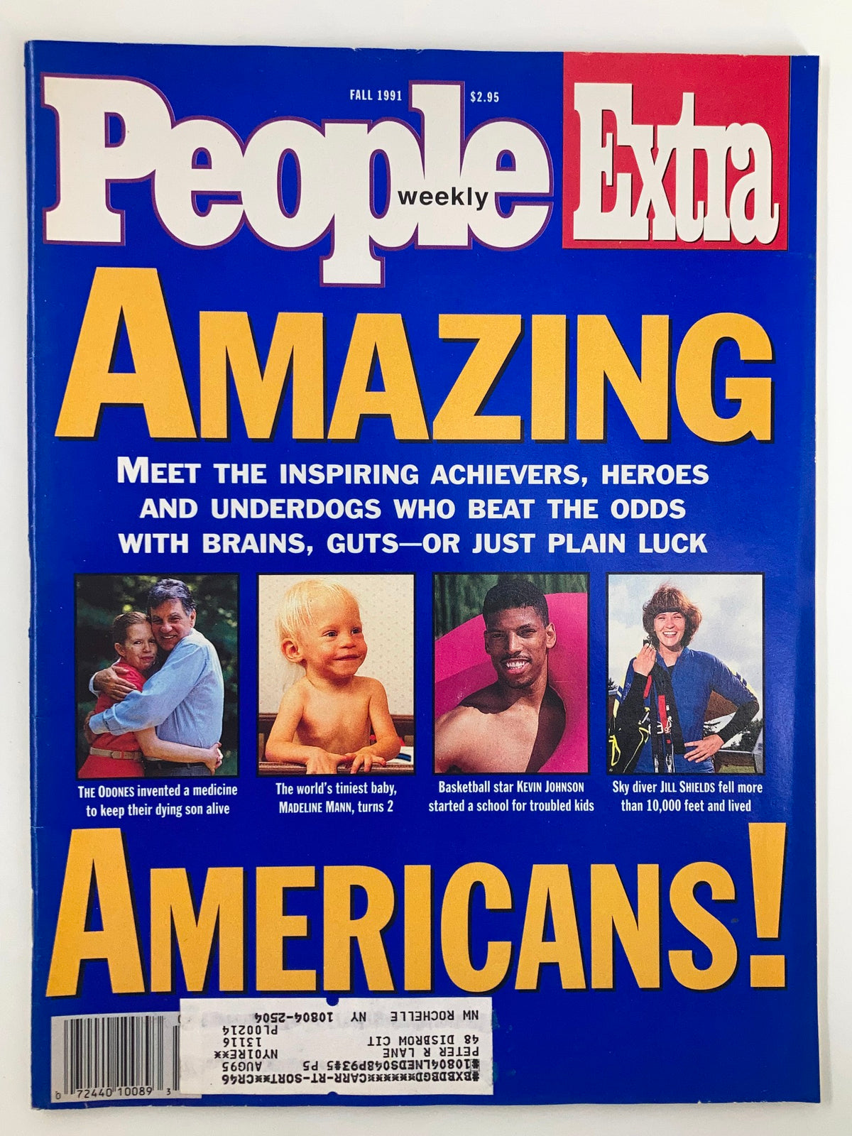 Cover of People Weekly Extra Magazine Fall 1991 featuring inspiring stories about American achievers, including highlights on basketball star Kevin Johnson and skydiver Jill Shields. The magazine showcases vibrant early 90s pop culture with emphasis on amazing Americans who overcame adversity.