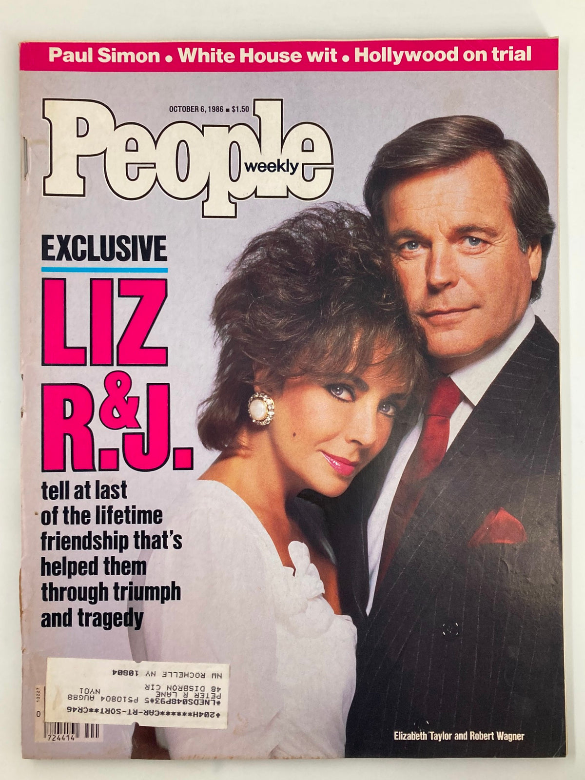 Cover of VTG People Weekly Magazine from October 6, 1986 featuring Elizabeth Taylor and Robert Wagner, showcasing exclusive stories and vibrant pop culture of the 1980s.