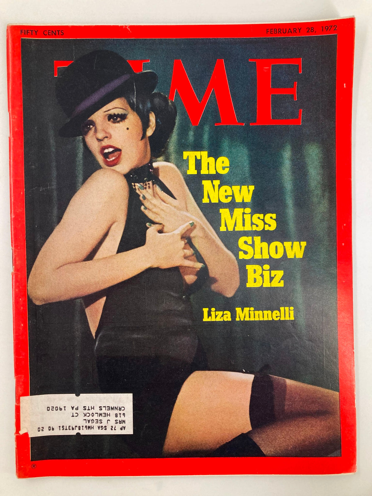Vintage Time Magazine cover from February 28, 1972, featuring Liza Minnelli, titled 'The New Miss Show Biz', showcasing her iconic look and representation of 1970s entertainment.