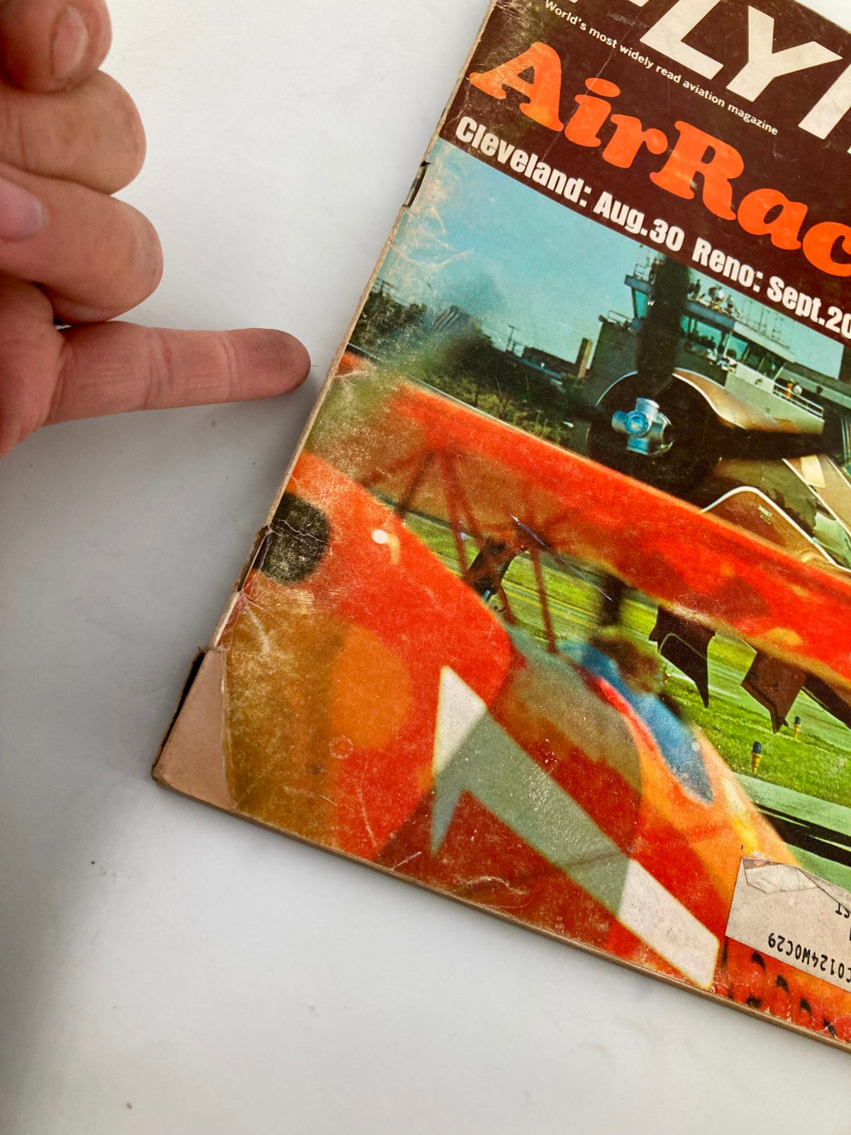 Close-up view of the cover of VTG Flying Magazine September 1968, highlighting air racing details and markings on the magazine.