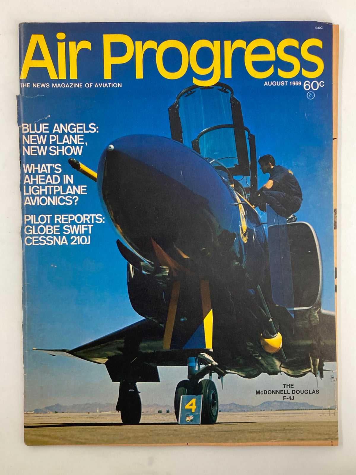 VTG Air Progress Magazine August 1969 cover featuring the McDonnell Douglas F-4J fighter jet, showcasing aviation history and design.