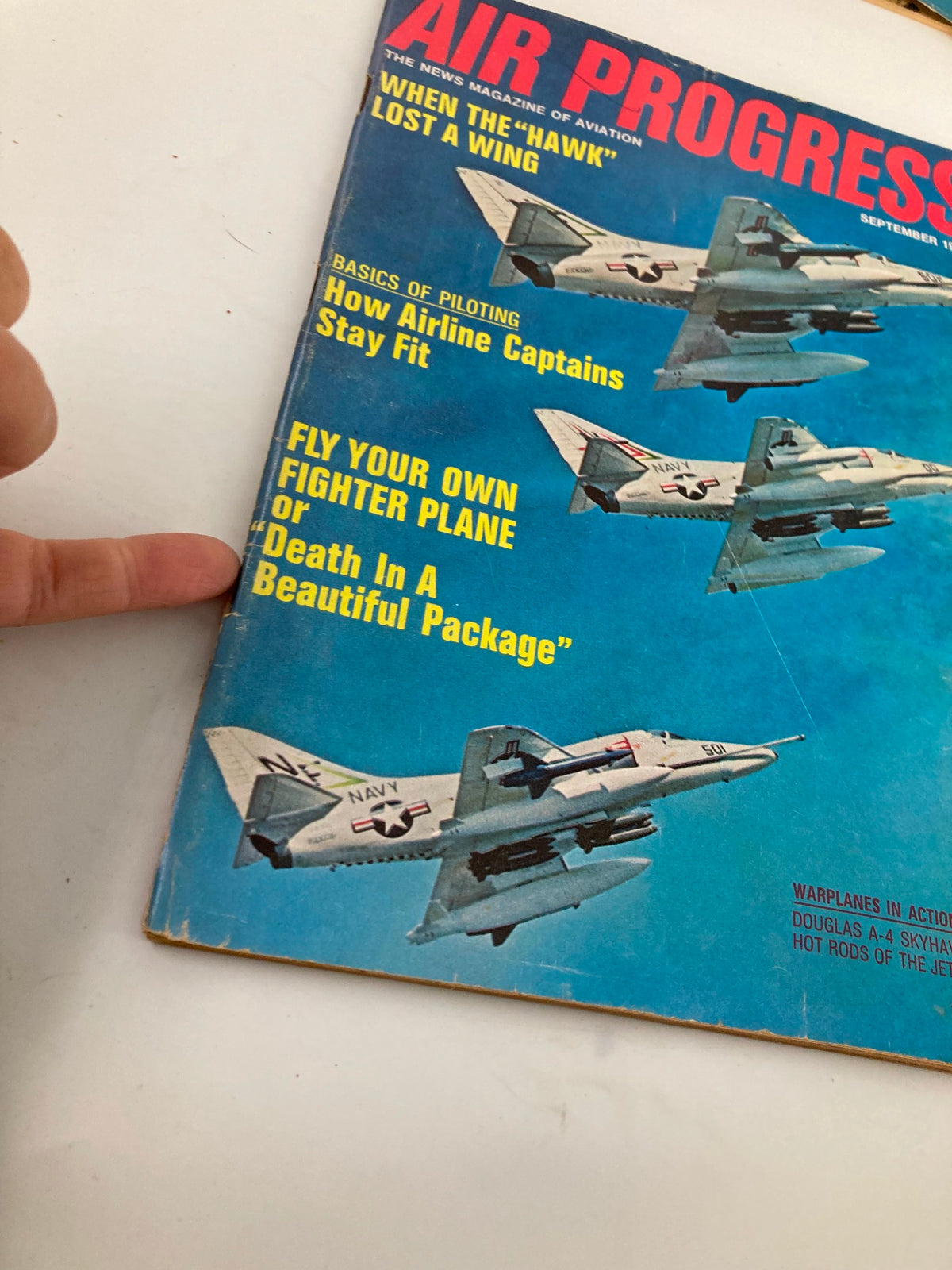Cover of VTG Air Progress Magazine September 1968 featuring Douglas A-4 Skyhawk jets, showcasing the title and articles including 'Fly Your Own Fighter Plane' and 'Death In A Beautiful Package'.