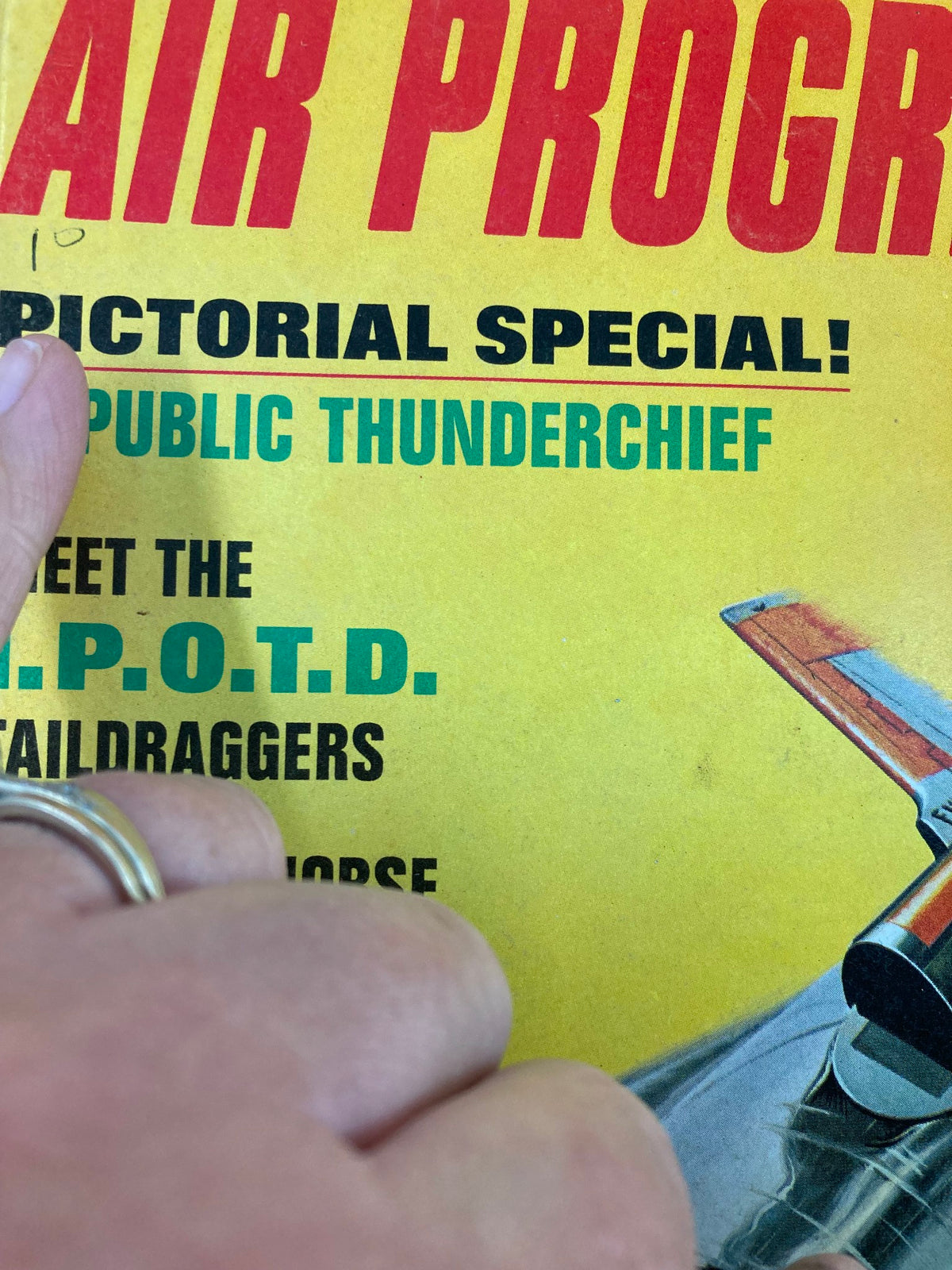 Close-up of the title section on the cover of VTG Air Progress Magazine October 1967 highlighting the pictorial special on the Republic Thunderchief.