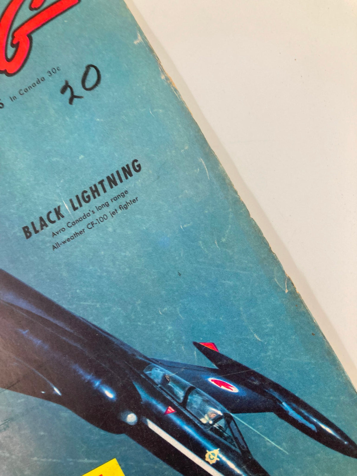 Detailed image of the VTG Flying Magazine September 1951, focusing on the cover's graphics and text about the Black Lightning CF-100 Jet Fighter.