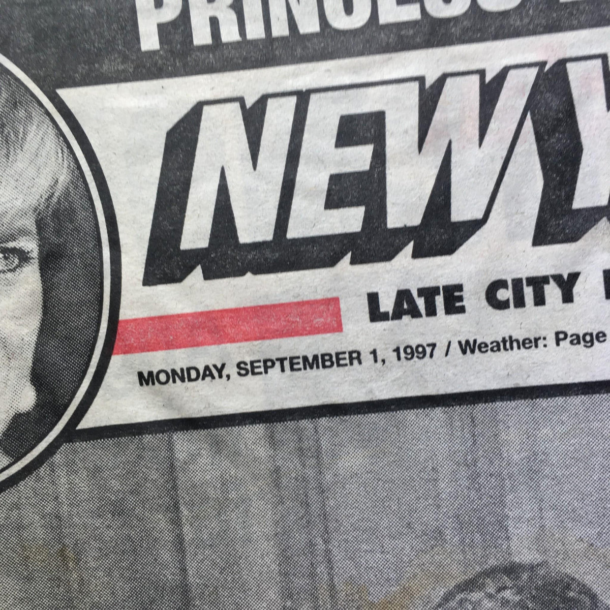 Close-up of the New York Post header showing the date September 1, 1997, and the special edition noting the mourning of Princess Diana.
