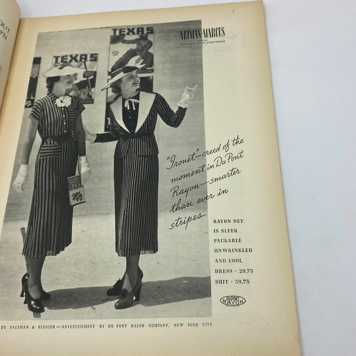 The New Yorker Complete Magazine May 30, 1936 featuring a vintage advertisement with two women in stylish striped dresses, promoting Du Pont Rayon clothing.