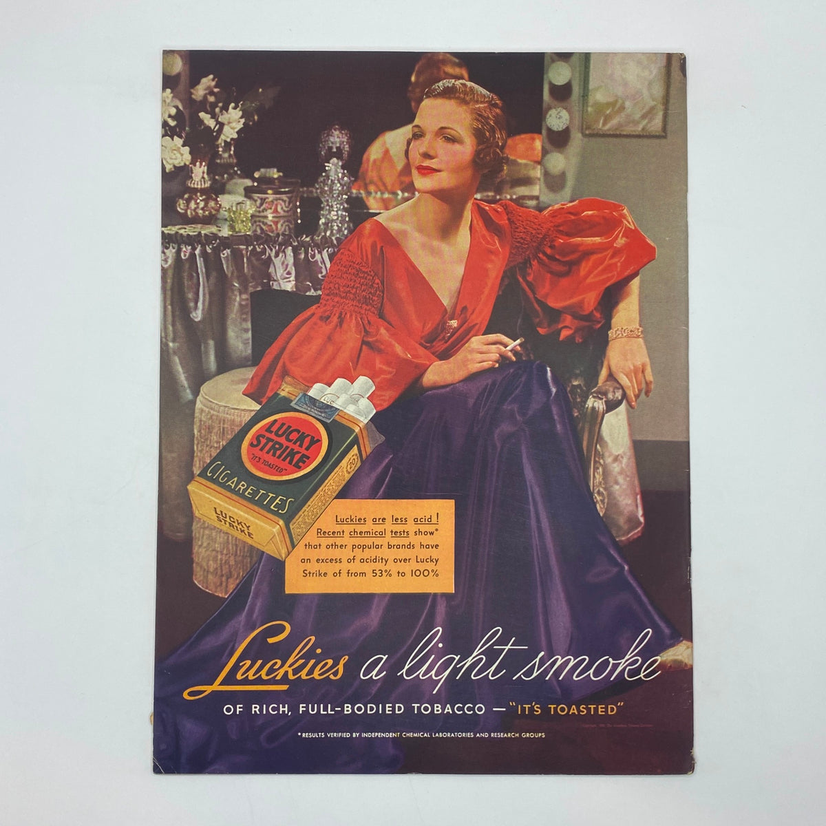 The New Yorker Complete Magazine February 29, 1936 displaying a vintage Lucky Strike cigarette advertisement featuring a glamorous woman, emphasizing the brand's marketing of the time.