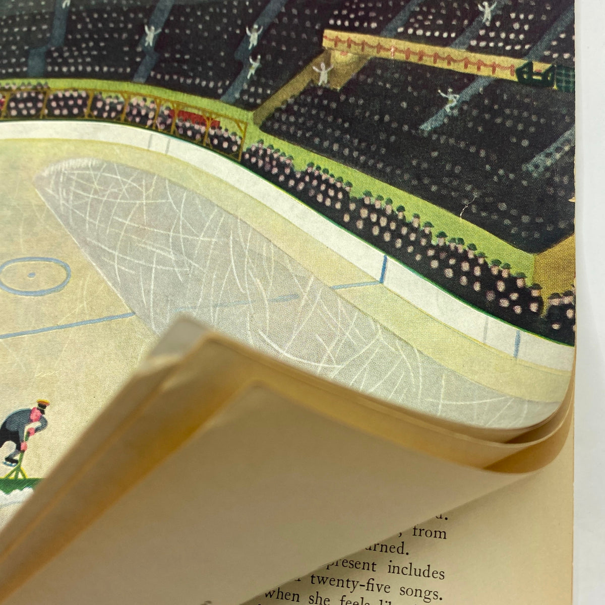 Illustration from The New Yorker Magazine, January 18, 1936, depicting an ice rink scene with spectators enjoying a performance.