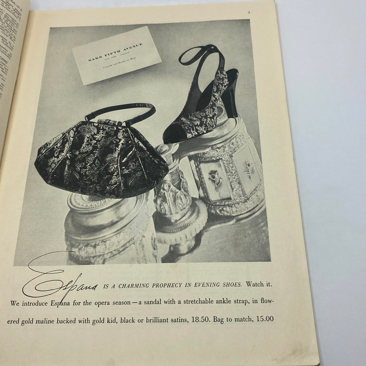 Vintage advertisement for footwear and handbag featured in The New Yorker magazine, November 20, 1937, highlighting elegant evening styles.