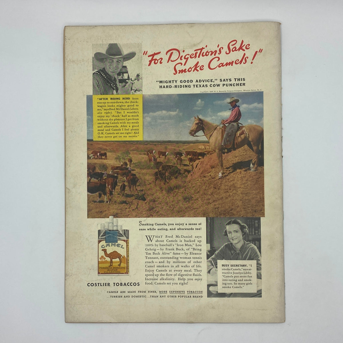 Vintage advertisement for Camel Cigarettes in The New Yorker Complete Magazine December 26, 1936.