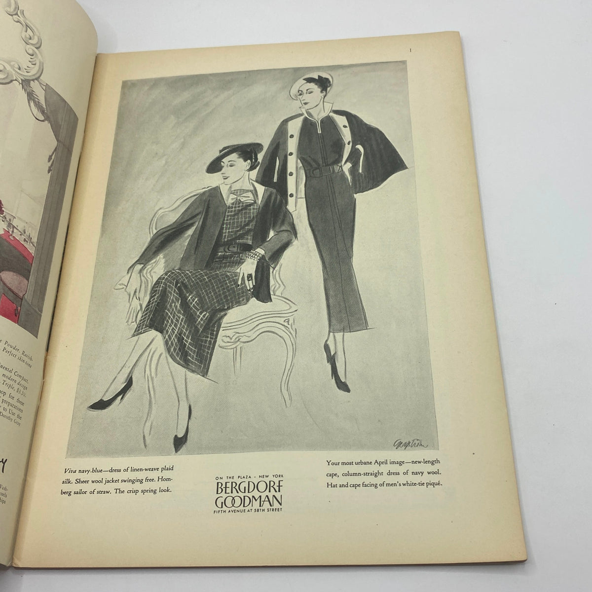 The New Yorker Complete Magazine March 9, 1935 displaying a fashion illustration advertisement for Bergdorf Goodman, emphasizing early 20th-century style.