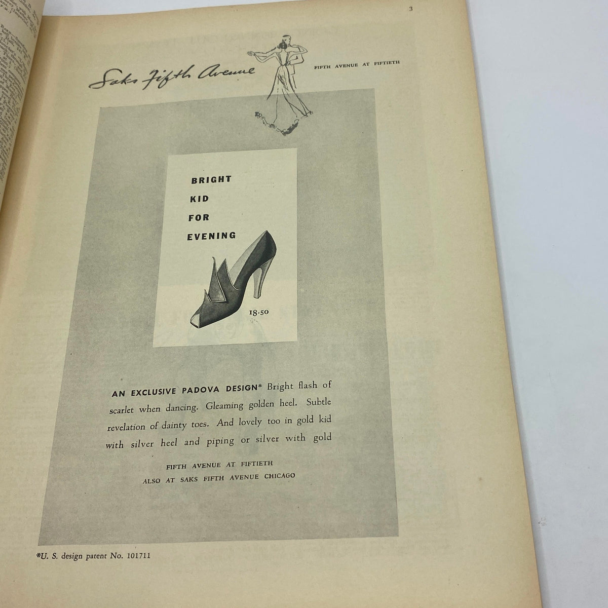 Advertisement page from The New Yorker magazine November 14, 1936 highlighting a stylish evening shoe design, featuring a model illustration and product details.