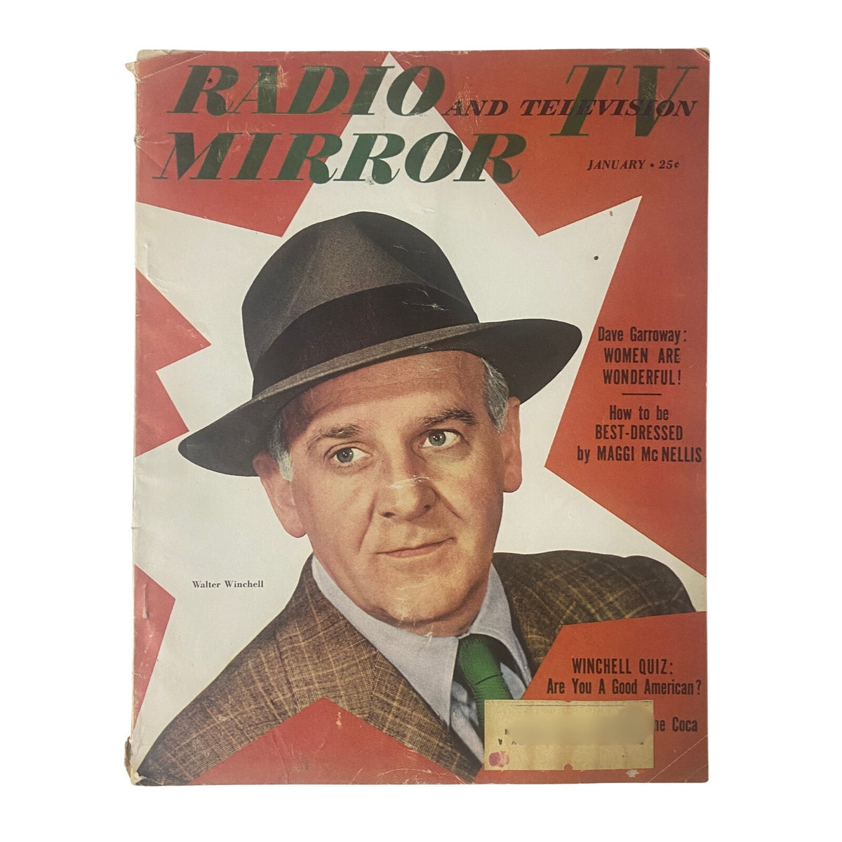 Cover of Radio and TV Mirror Magazine from January 1951 featuring Walter Winchell, showcasing content highlights like 'Women Are Wonderful!' and 'Are You A Good American?'. Vintage collectible magazine.