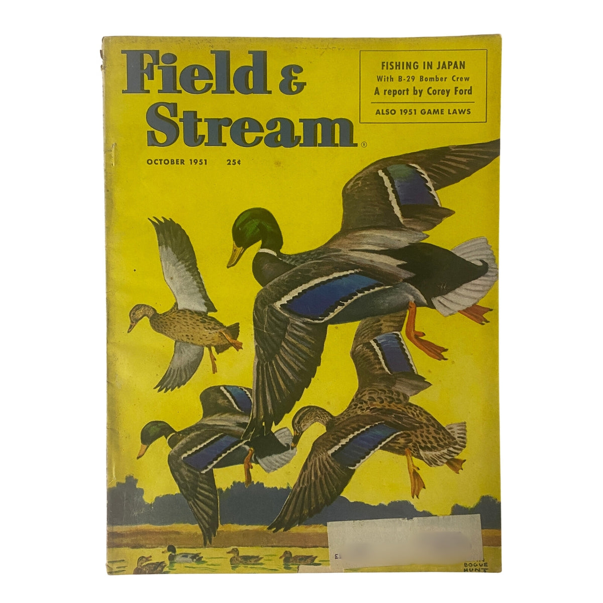 Cover of Field & Stream Magazine, October 1951, featuring ducks in flight with the title 'Fishing in Japan with B-29 Bomber Crew'.