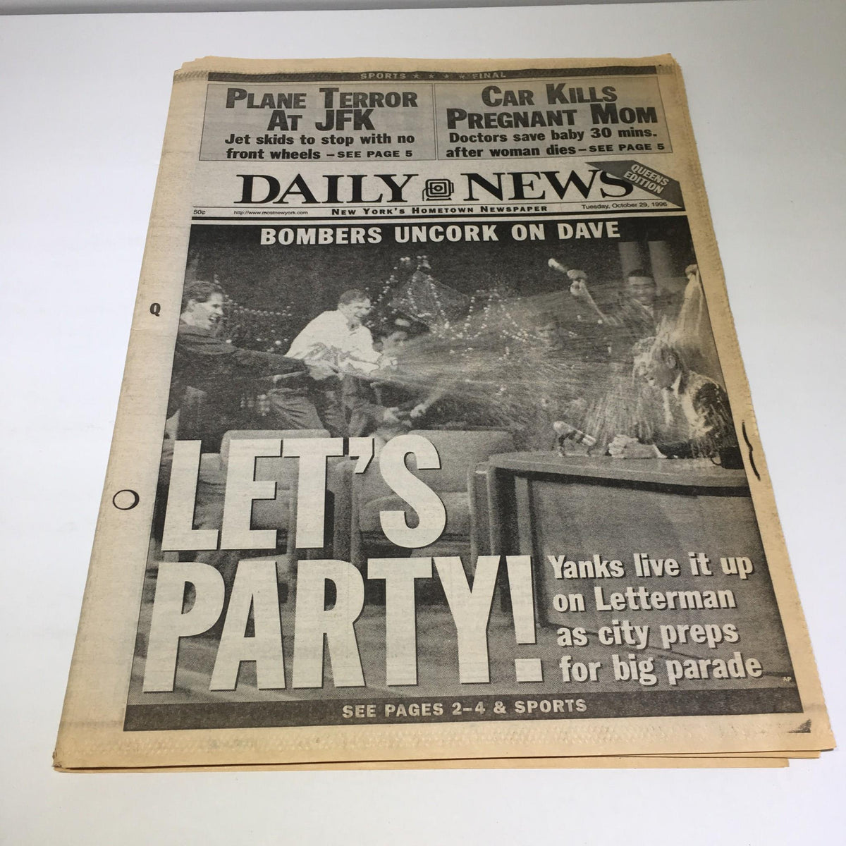 NY Daily News: 10/29/96 Yanks Live It Up On Letterman As City Preps 4 Big Parade
