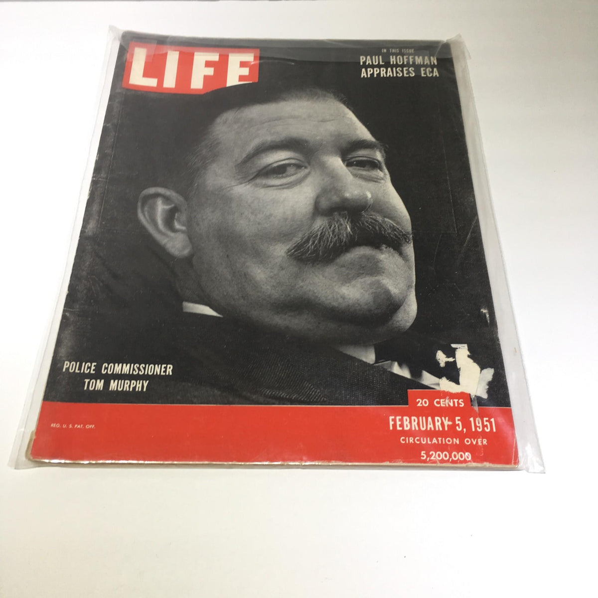 Cover of VTG Life Magazine February 5 1951 featuring Police Commissioner Tom Murphy and Paul Hoffman, showcasing a historical snapshot from the 1950s.