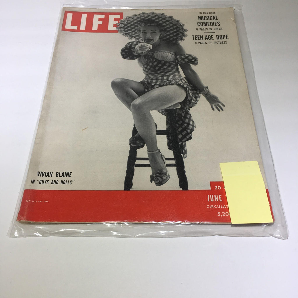 VTG Life Magazine Cover from June 11, 1951 featuring Vivian Blaine in Guys and Dolls, showcasing a vintage design with classic mid-century aesthetics.