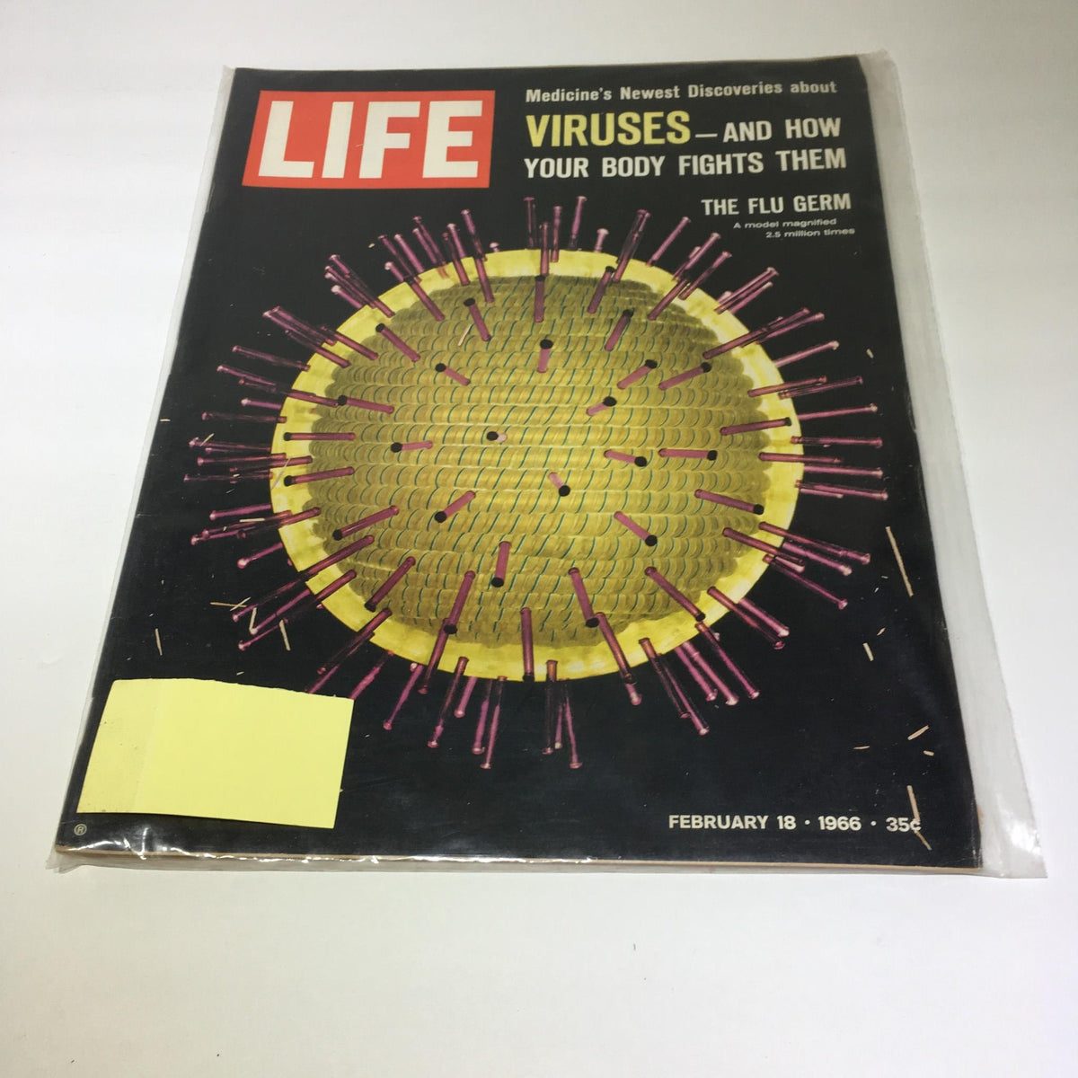 VTG Life Magazine February 18 1966 cover featuring a visual representation of viruses and detailing medicine's newest discoveries about how the body fights them.