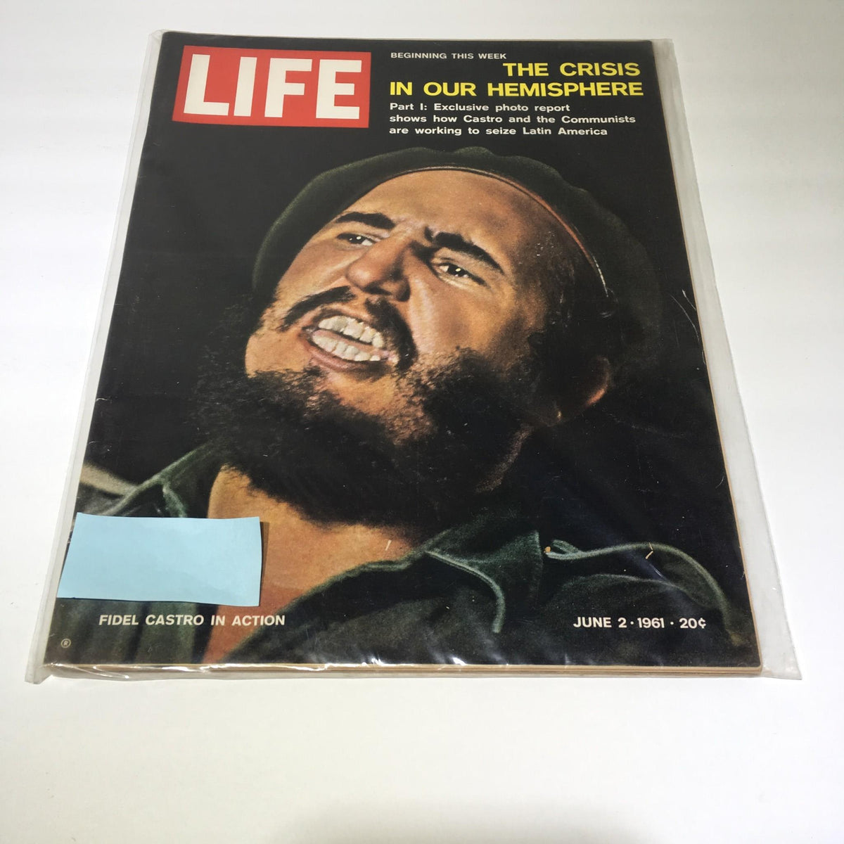 Life Magazine cover from June 2, 1961 featuring Fidel Castro in action, highlighting the theme of 'The Crisis In Our Hemisphere' with a captivating image of Castro that reflects the political tensions of Latin America during the Cold War.
