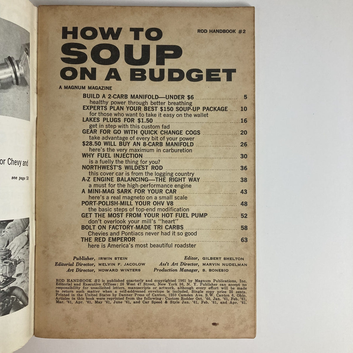 Cover page of VTG Rod Handbook No. 2 from 1961 featuring the title 'How To Soup On A Budget', showcasing budget-friendly fishing gear enhancements.