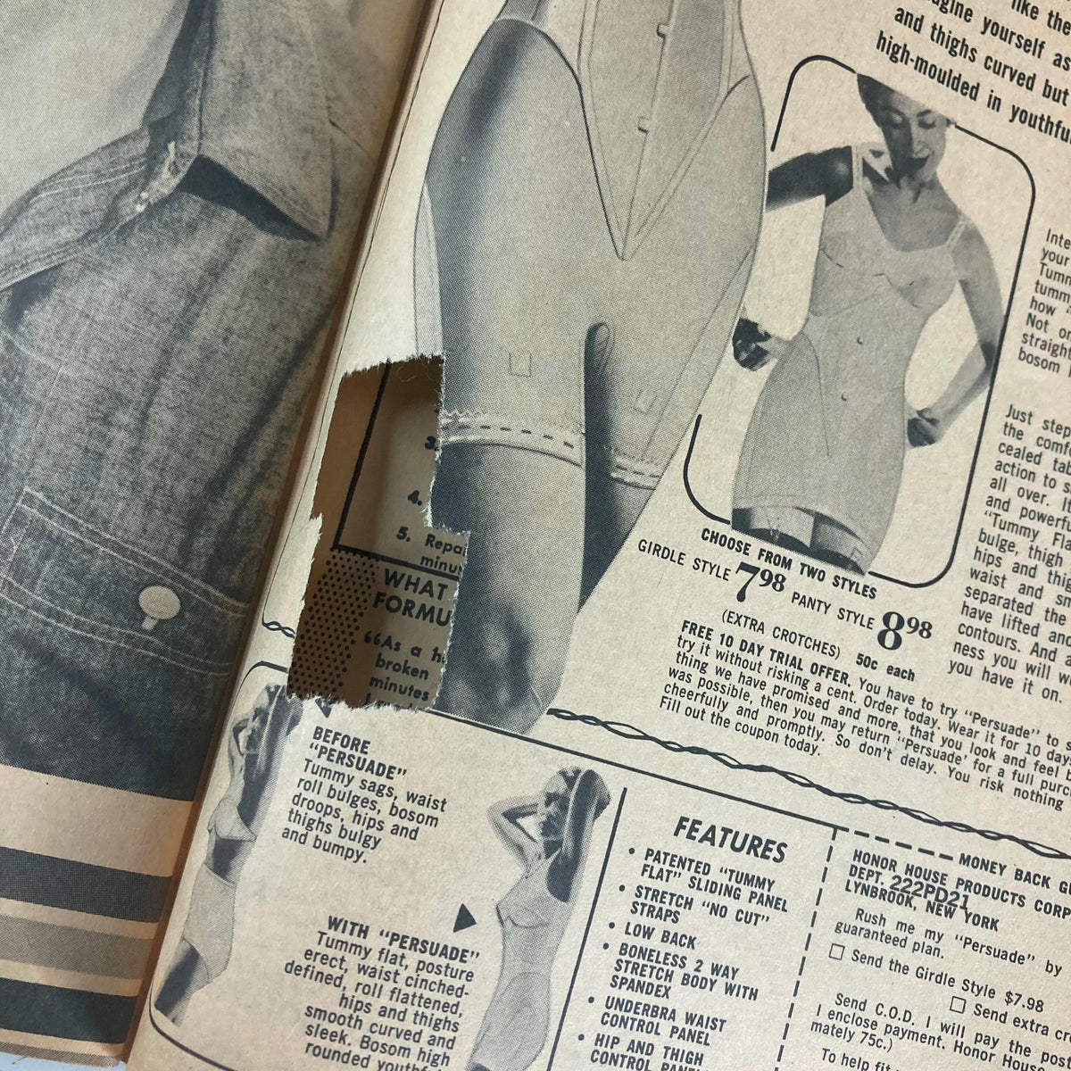 Interior view of the VTG Movie TV Pin-Ups Magazine from September 1966, showcasing a vintage advertisement for women's girdles and shaping garments.