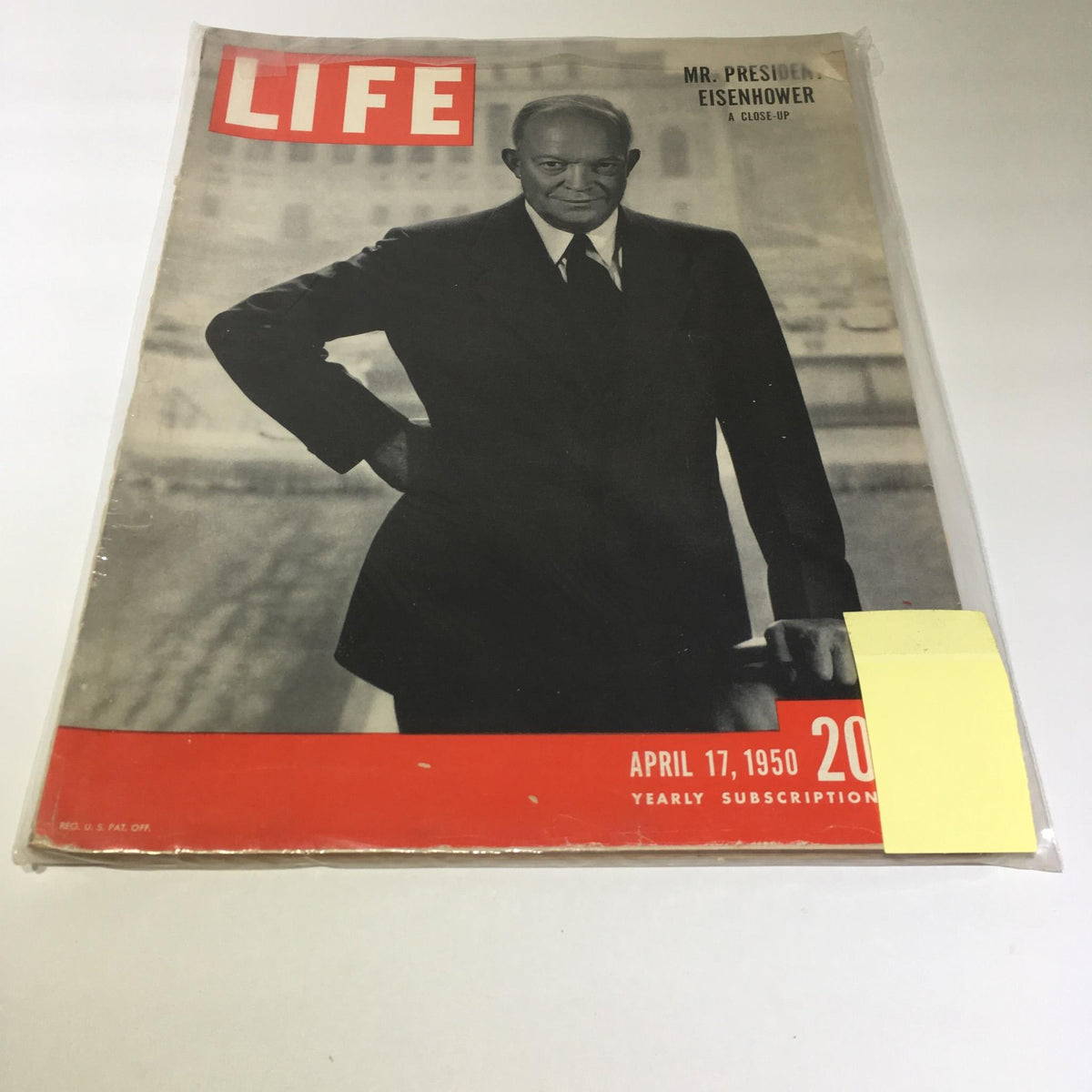 Life Magazine cover from April 17, 1950 featuring President Dwight D. Eisenhower, showcasing a vintage aesthetic with a portrait of Eisenhower in a suit, capturing the essence of post-World War II America.