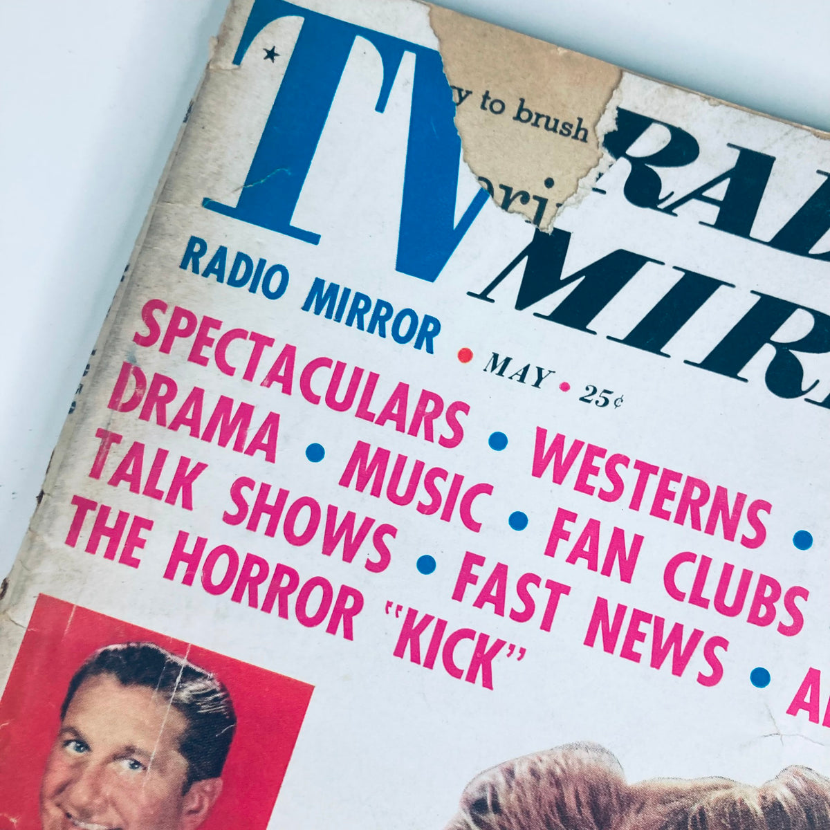 Cover of VTG TV Radio Mirror Magazine May 1959 Vol 51 No. 6 featuring keywords such as Spectaculars, Drama, Music, and Westerns with a visual worn edge.