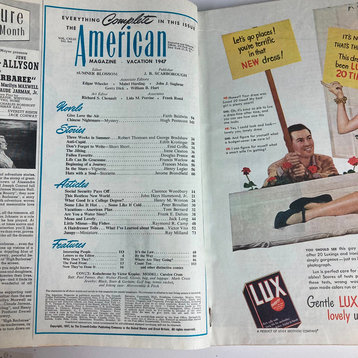 Vintage The American Magazine Summer 1947 Vol 143 #5-A Carolyn Cross No Label
