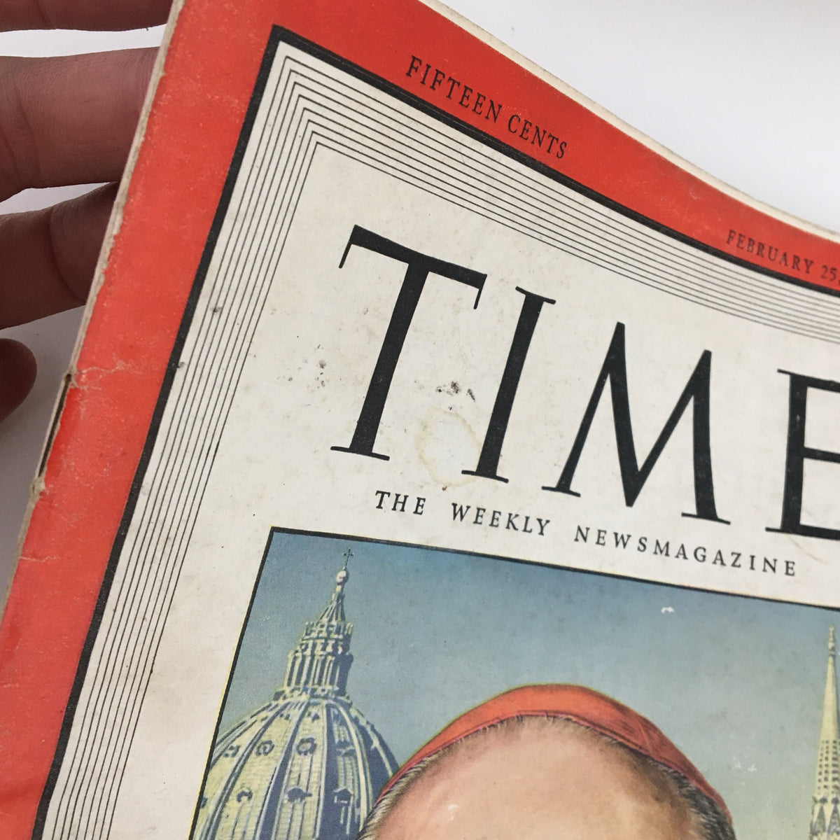Another close-up angle of the Time Magazine February 25, 1946, Vol. 47 No. 8 cover highlighting Cardinal Francis Spellman's portrait.