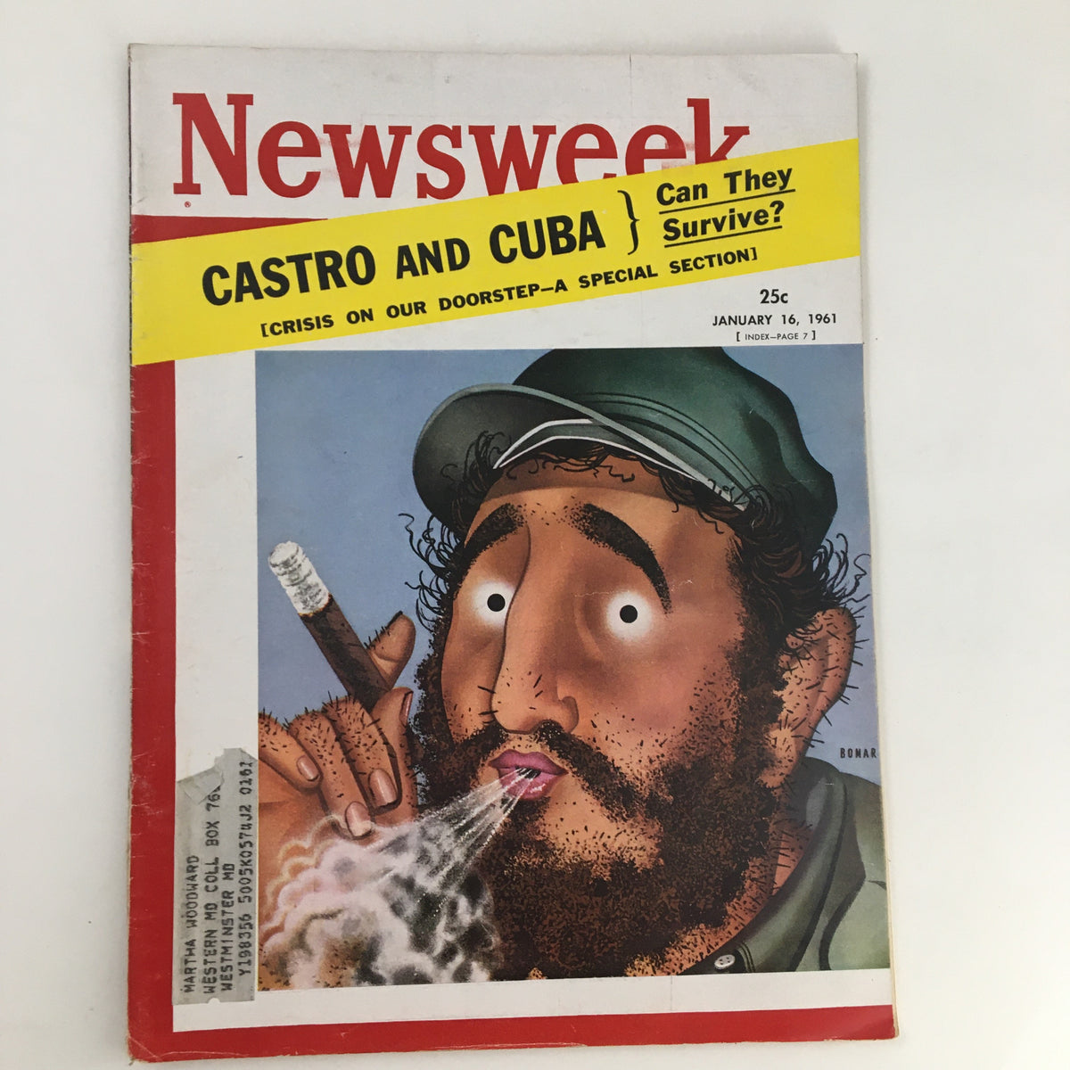 Newsweek Magazine January 16 1961 featuring a cover illustration of Fidel Castro, highlighting Cuba and the topic 'Can They Survive?'. The cover displays vibrant colors and a prominent banner about Castro's impact on the island.