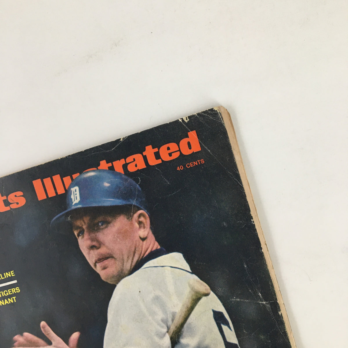 Detailed view of Sports Illustrated June 5 1967 cover featuring Al Kaline, representing the Detroit Tigers as they stalk a pennant.