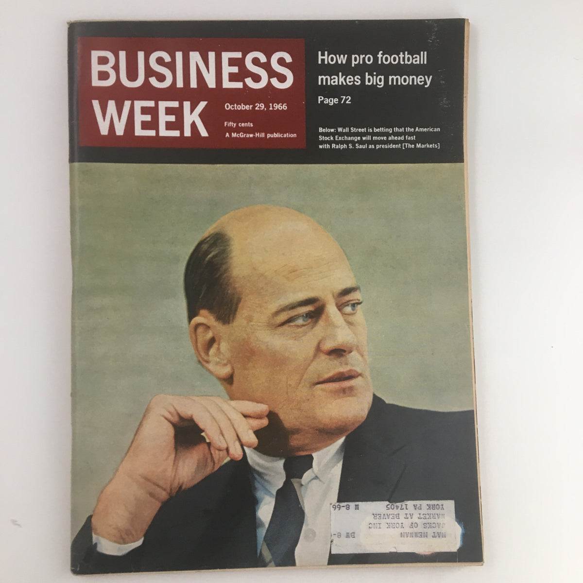 Cover of Business Week Magazine dated October 29, 1966, featuring an article on Wall Street by Ralph S. Raul, showcasing historical financial analysis and insights.