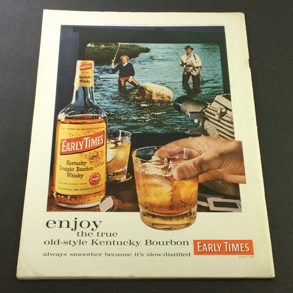 Cover of Early Times advertisement from 1960 showcasing Kentucky Bourbon with outdoor fishing scene.