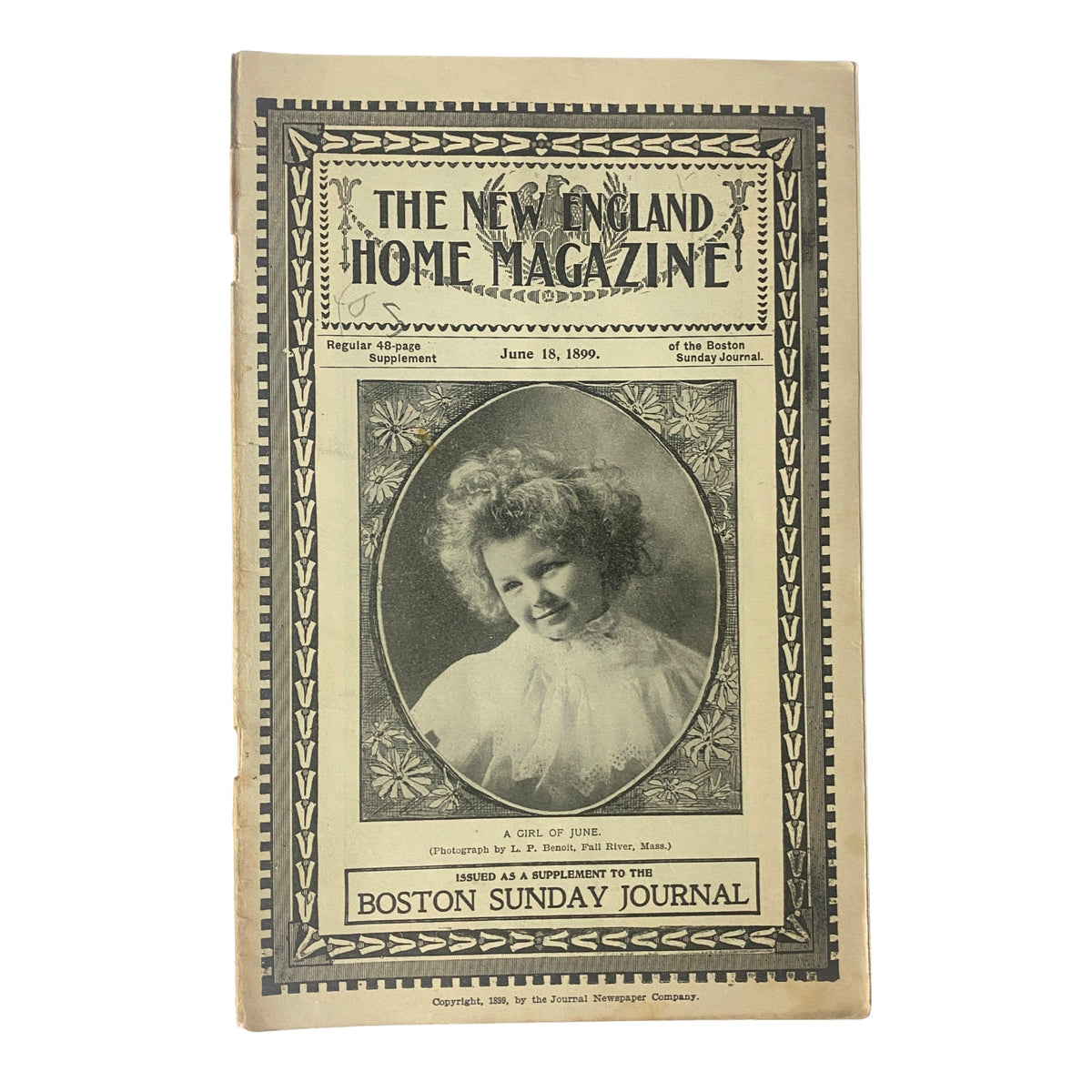 Cover of The New England Home Magazine dated June 18, 1899, featuring the title 'A Girl of June' with a portrait photograph of a young girl.