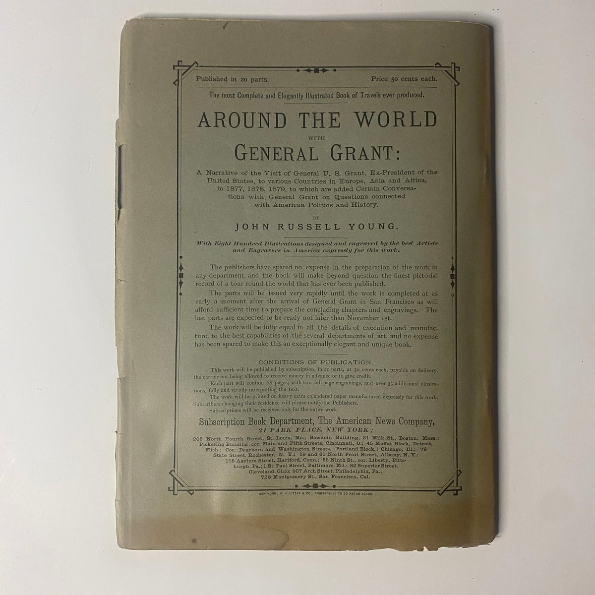 The cover page of 'Around the World with General Grant' by John Russell Young, detailing the title and publication information.