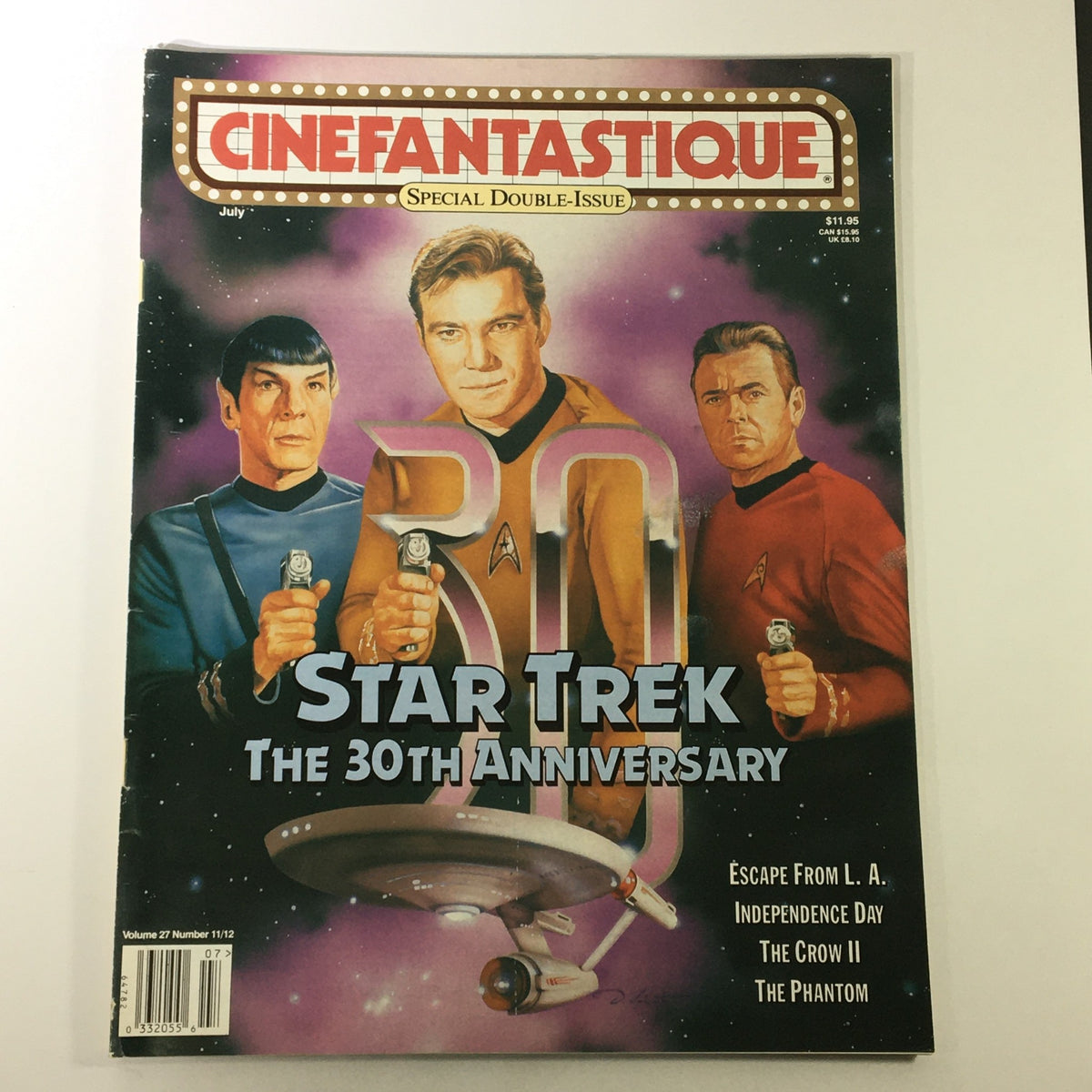 Cinefantastique July 1996 Vol 27 #11 featuring Star Trek 30th Anniversary and The Crow II on the cover, showcasing iconic characters in a colorful space-themed design.